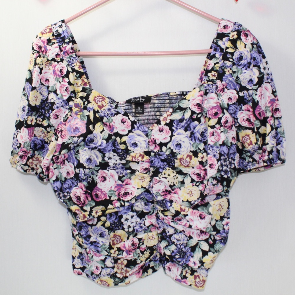 By&by sweatheart Floral print cap sleeve blouse women’s xl 80s style